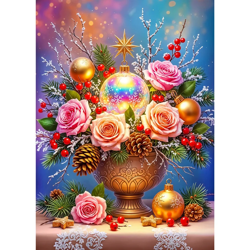 5D Diamond Painting – Weihnachtsbouquet mit Rosen und Kugeln
