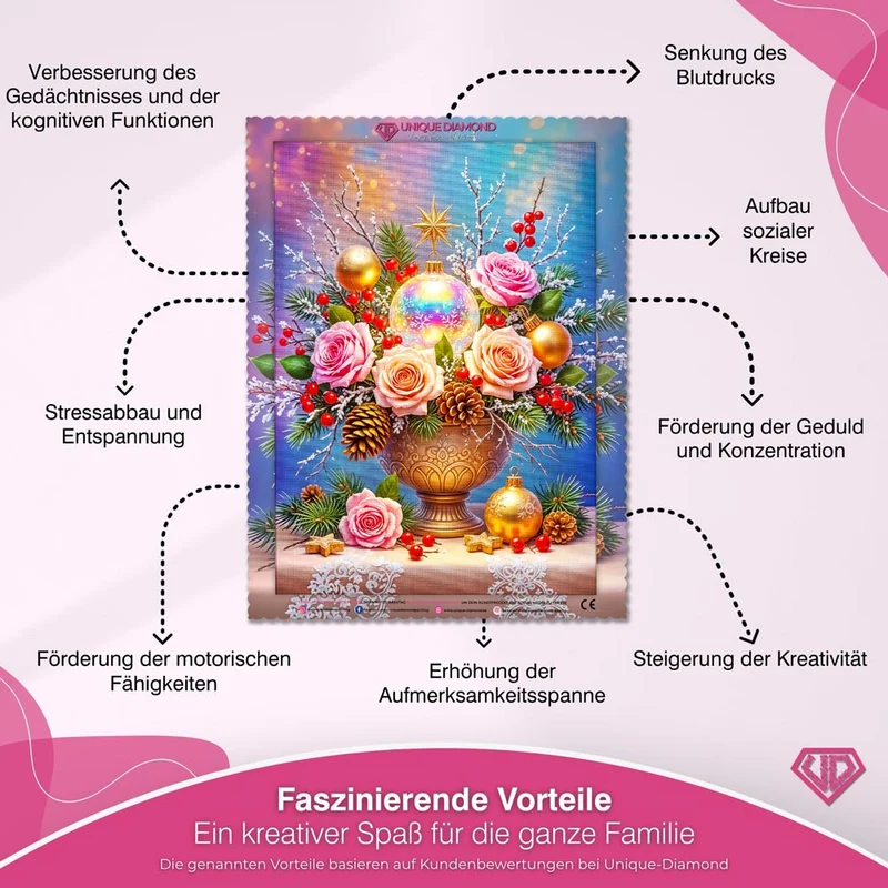 5D Diamond Painting – Weihnachtsbouquet mit Rosen und Kugeln