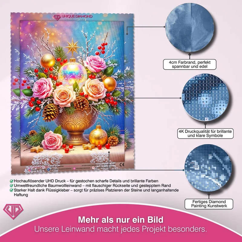5D Diamond Painting – Weihnachtsbouquet mit Rosen und Kugeln