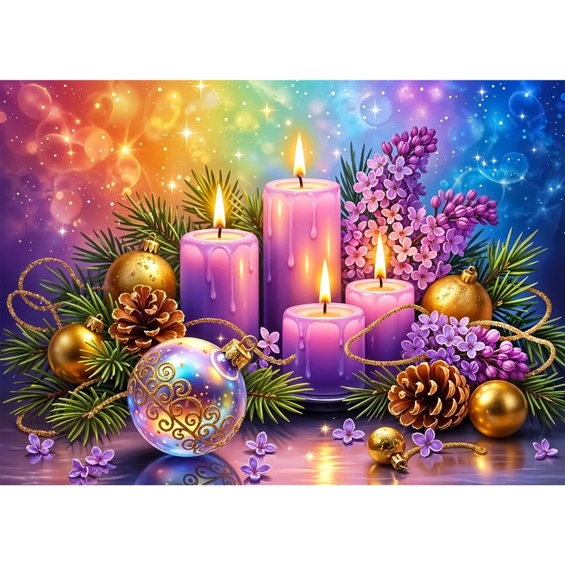 5D Diamond Painting – Lila Adventskerzen im Weihnachtszauber