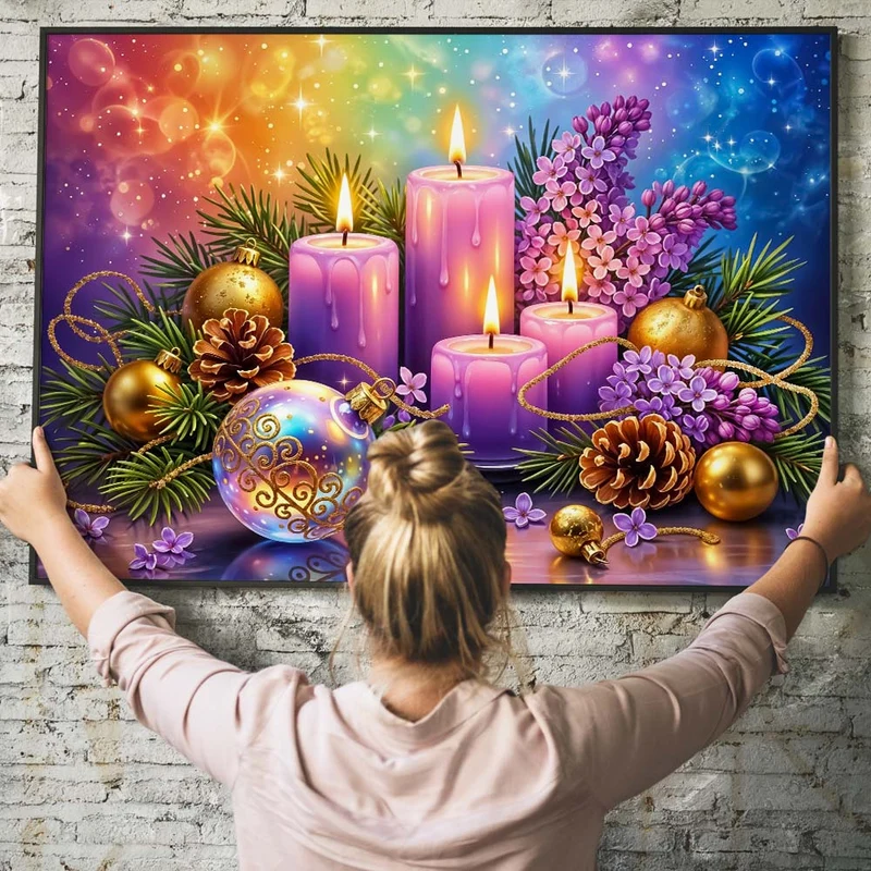 5D Diamond Painting – Lila Adventskerzen im Weihnachtszauber