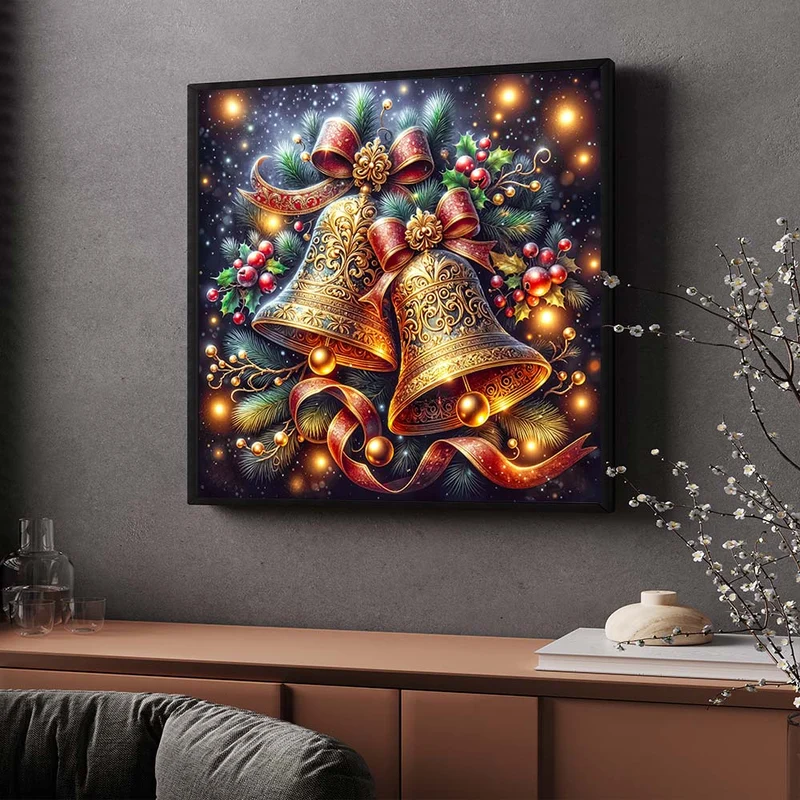5D Diamond Painting – Festliche Weihnachtsglocken in Gold