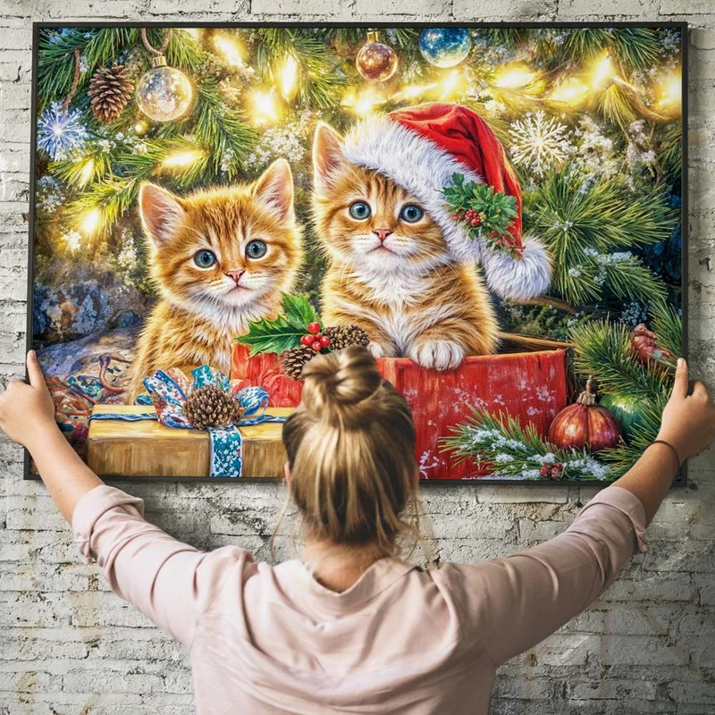 5D Diamond Painting – Weihnachtskätzchen im Geschenkzauber