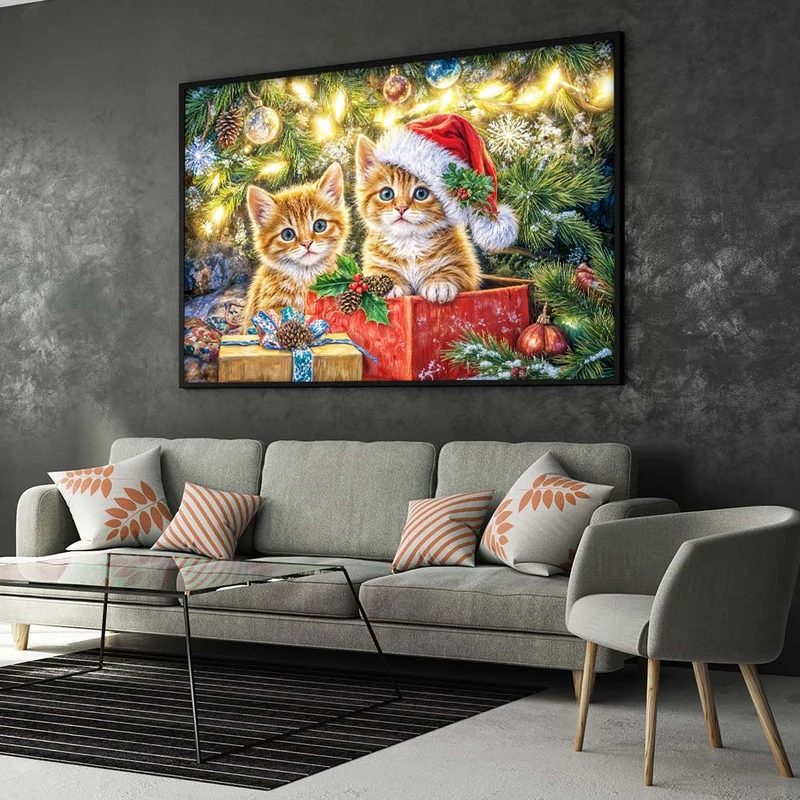 5D Diamond Painting – Weihnachtskätzchen im Geschenkzauber