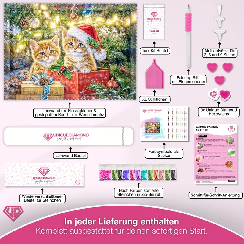 5D Diamond Painting – Weihnachtskätzchen im Geschenkzauber