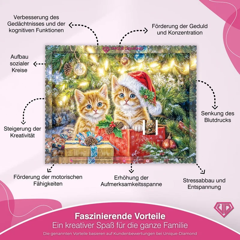 5D Diamond Painting – Weihnachtskätzchen im Geschenkzauber