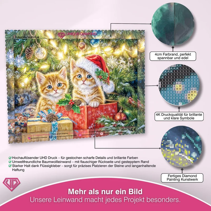 5D Diamond Painting – Weihnachtskätzchen im Geschenkzauber