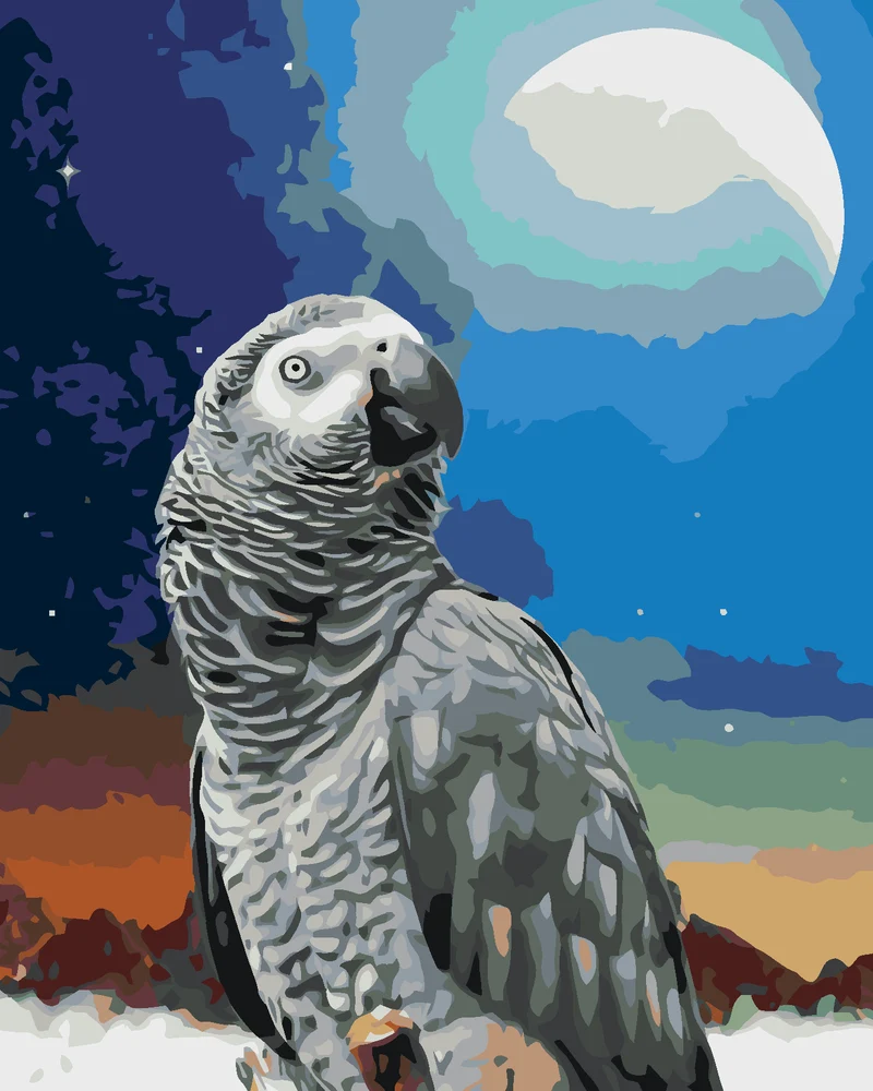 Diamond painting - PAPAGEI UND MOND