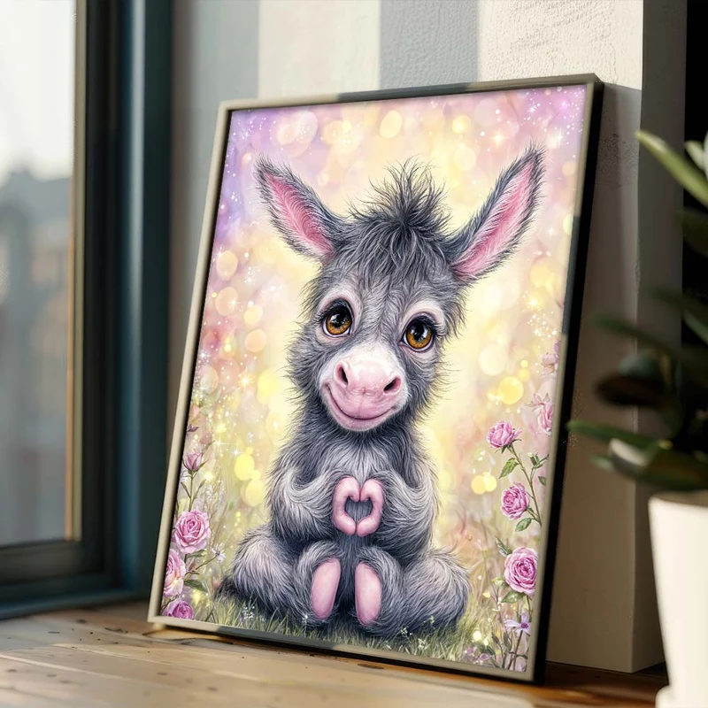 5D Diamond Painting – Herzchen-Esel in Rosengarten