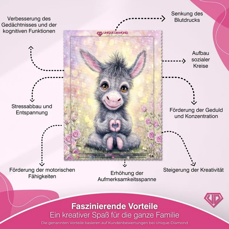 5D Diamond Painting – Herzchen-Esel in Rosengarten