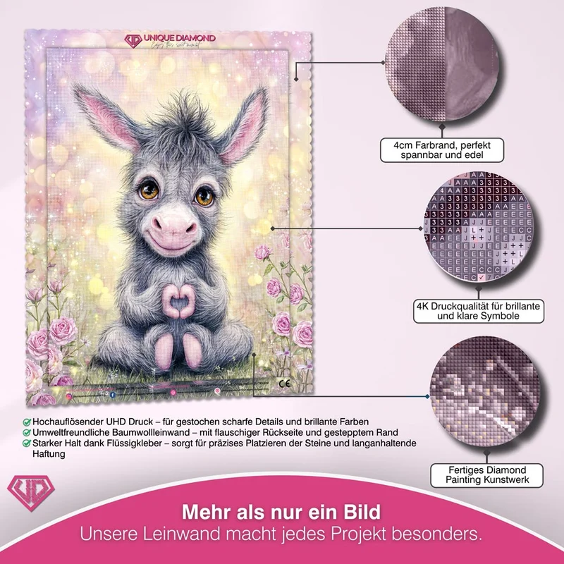 5D Diamond Painting – Herzchen-Esel in Rosengarten