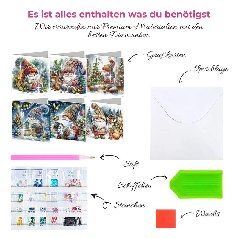 5D Diamond Painting Grußkarten – Winterwichtel & Waldfreunde
