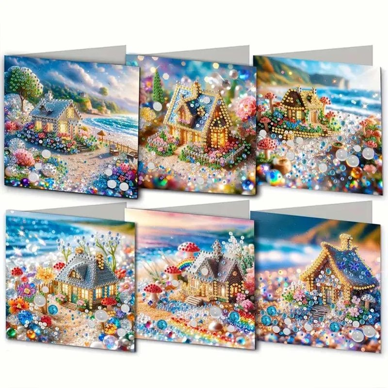 5D Diamond Painting Grußkarten – Glitzerhäuschen am Meer
