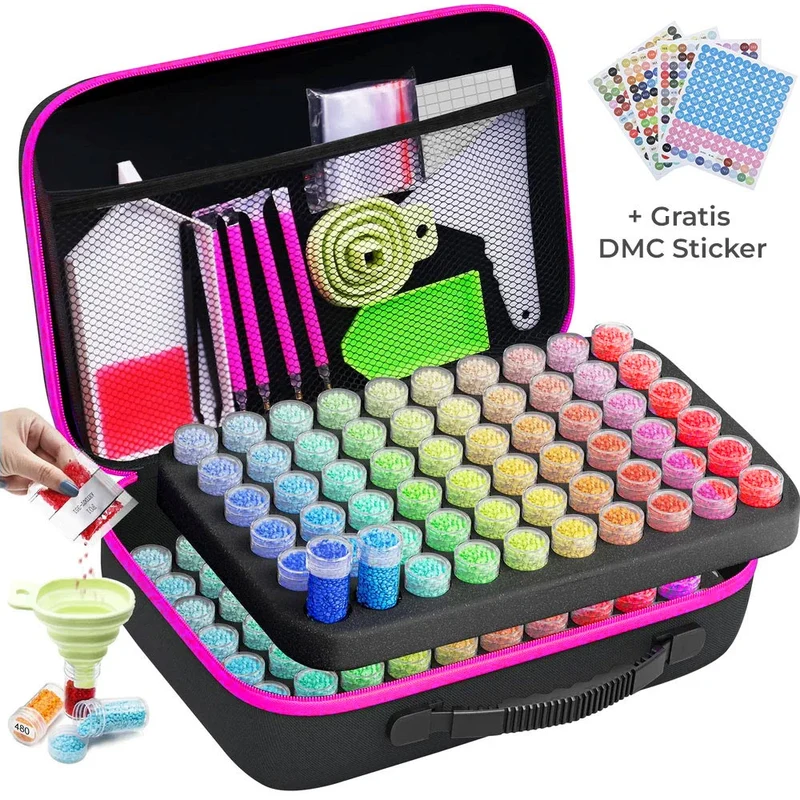Diamond Painting Koffer Pink mit 120 Dosen + Zubehör