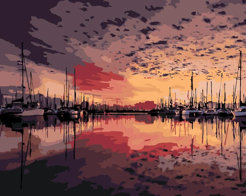 Diamond painting - SONNENAUFGANG ÜBER EINEM HAFEN