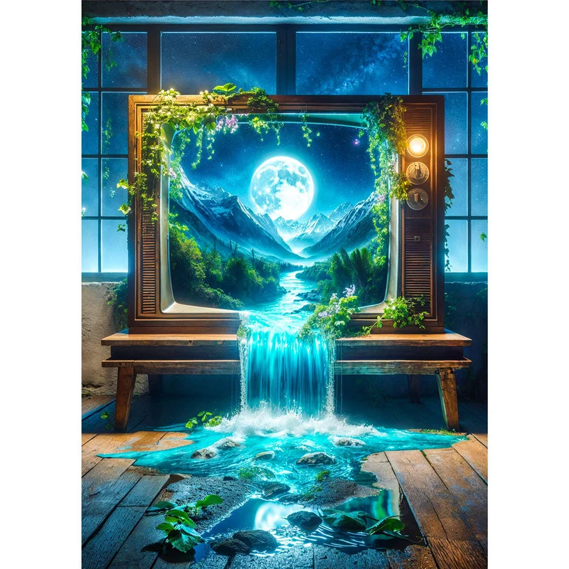 5D Diamond Painting – Das Fenster zur Mondlandschaft
