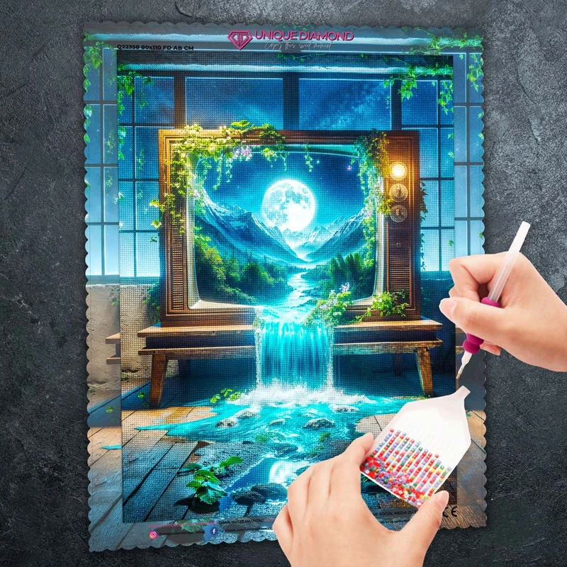 5D Diamond Painting – Das Fenster zur Mondlandschaft