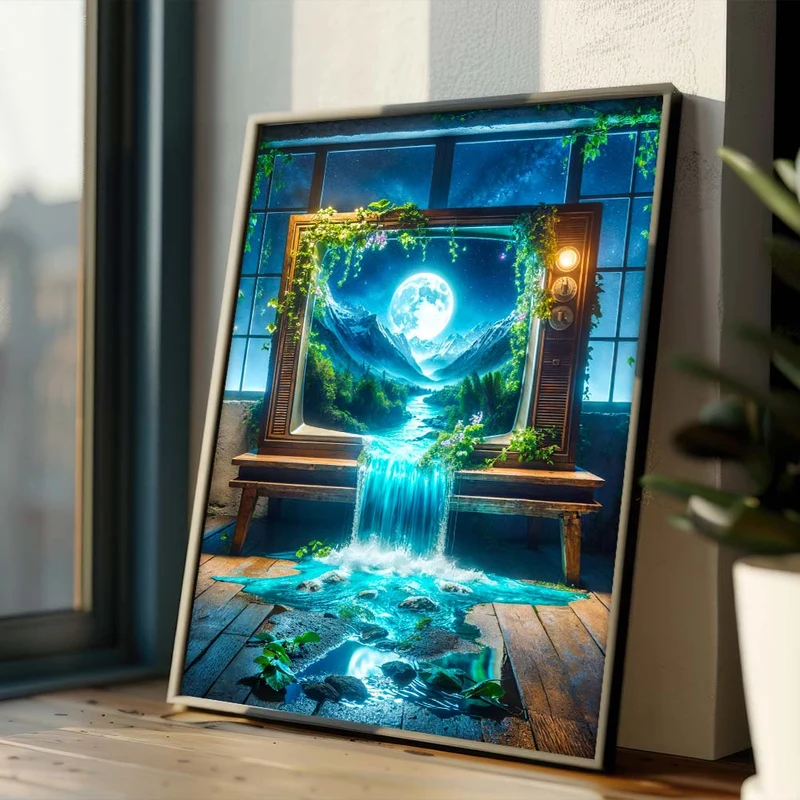 5D Diamond Painting – Das Fenster zur Mondlandschaft