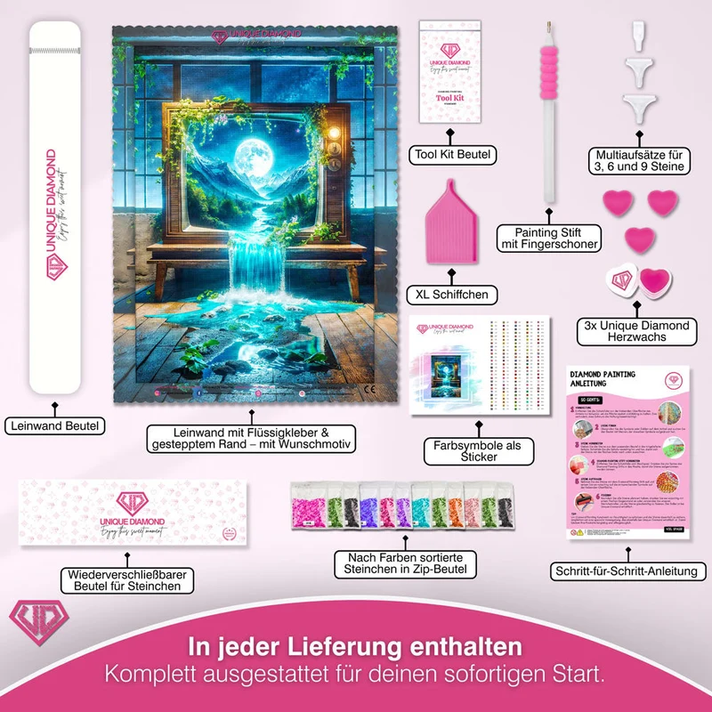 5D Diamond Painting – Das Fenster zur Mondlandschaft
