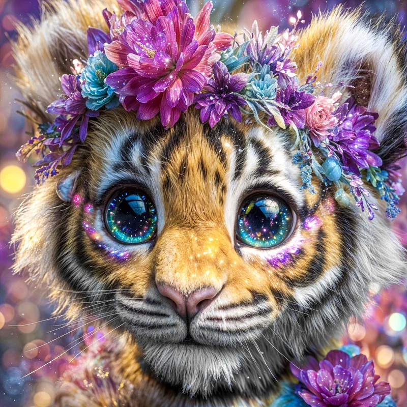5D Diamond Painting – Mila, das Blumen-Tigerbaby