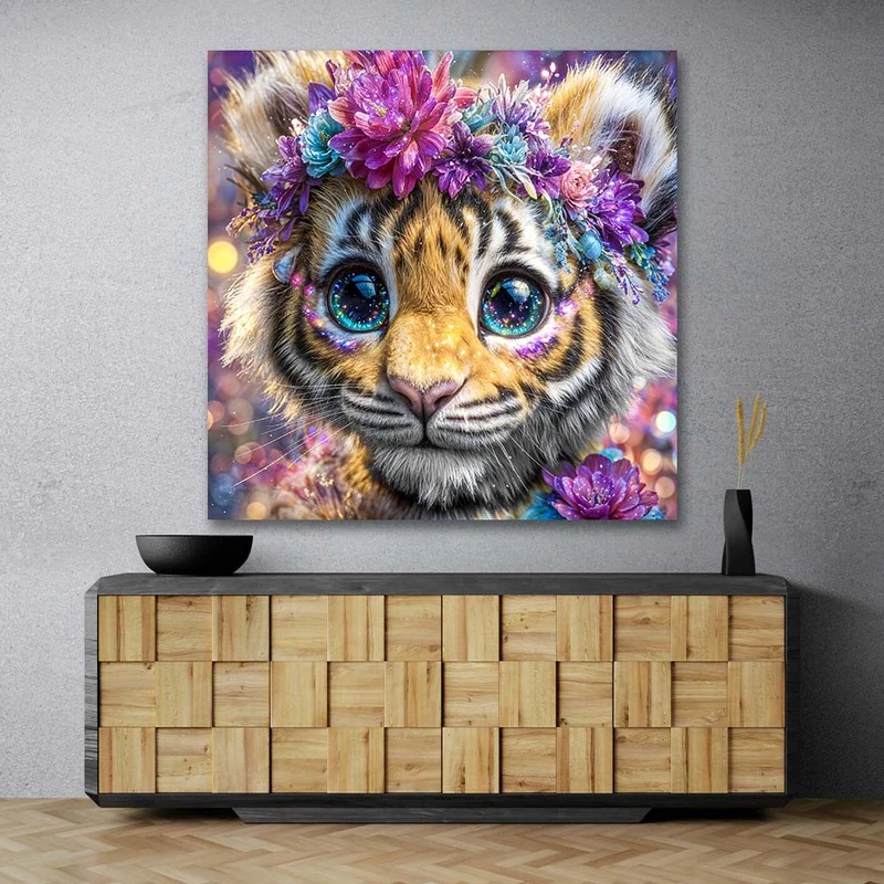 5D Diamond Painting – Mila, das Blumen-Tigerbaby