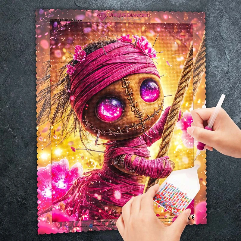 5D Diamond Painting – Violettauge Vimi auf Abenteuerreise