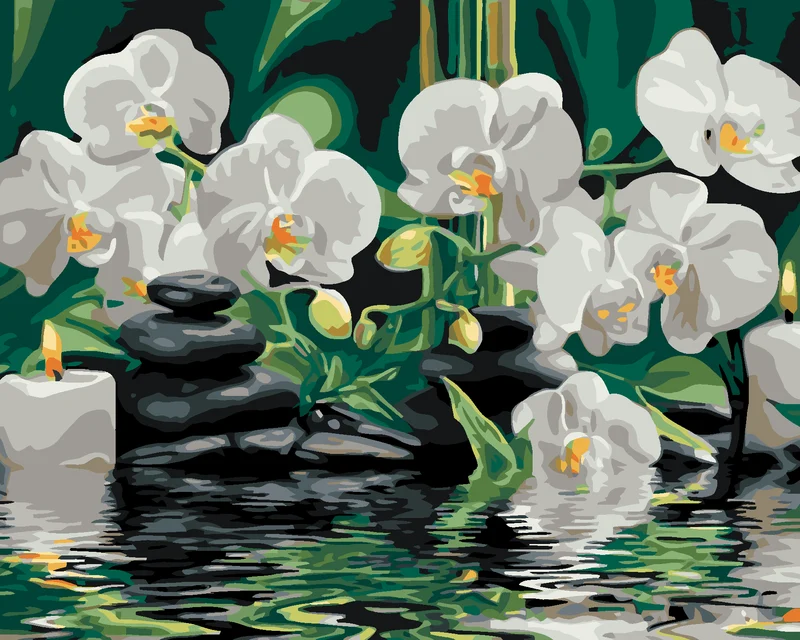 Diamond painting - ORCHIDEEN UND LAVASTEINE