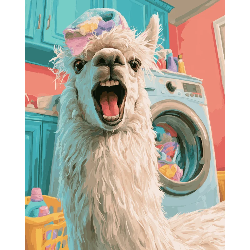 Lama im Waschraum