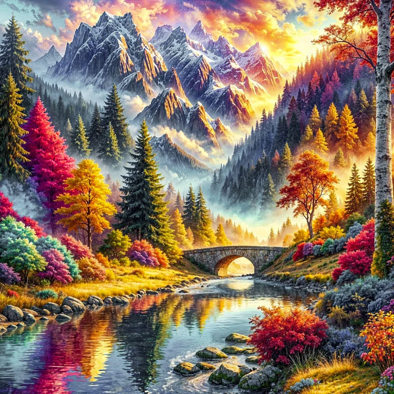 5D Diamond Painting – Brücke der Morgenröte