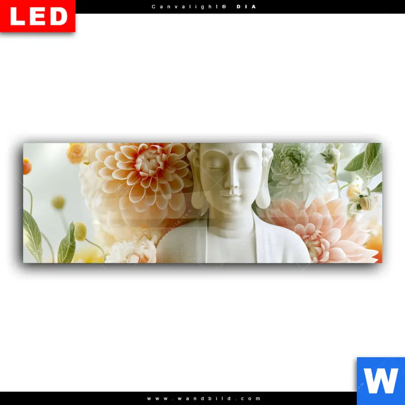 Wechselmotiv Acrylglas Canvalight® DIA | Buddha im Blütenglück | Panorama