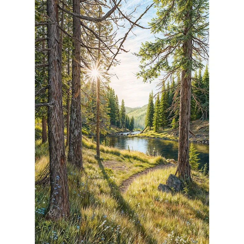 5D Diamond Painting – Morgenglanz am Waldpfad