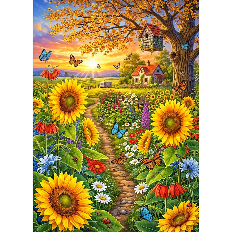 5D Diamond Painting – Sonnenblumentraum im Schmetterlingsgarten