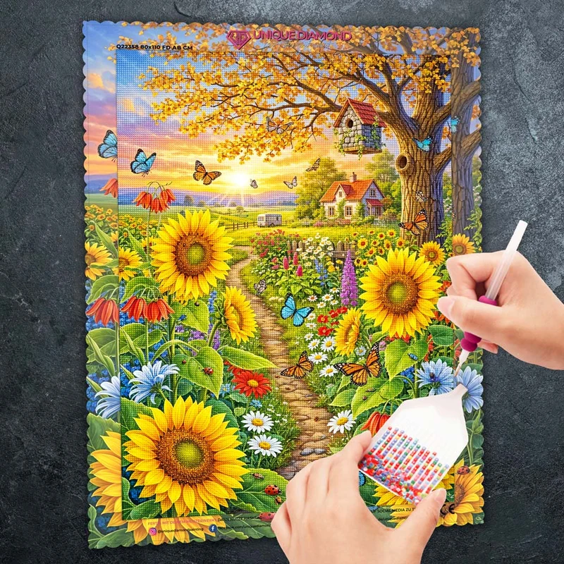 5D Diamond Painting – Sonnenblumentraum im Schmetterlingsgarten