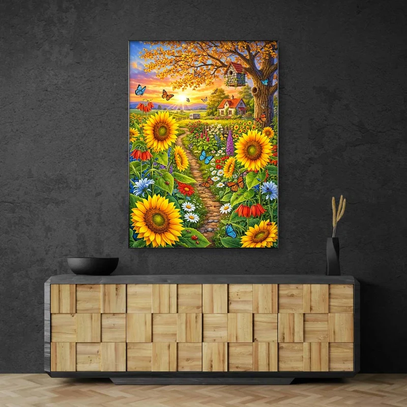 5D Diamond Painting – Sonnenblumentraum im Schmetterlingsgarten