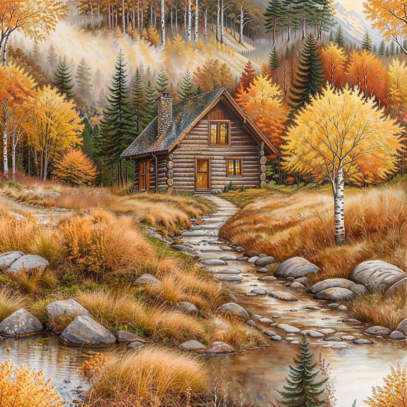 5D Diamond Painting – Hütte der goldenen Stille