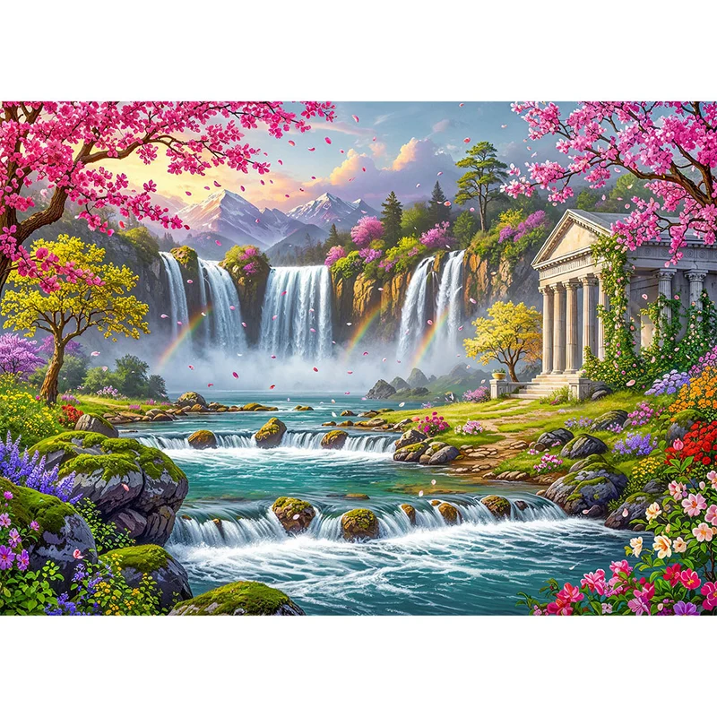 5D Diamond Painting – Tempel der Regenbogenquellen