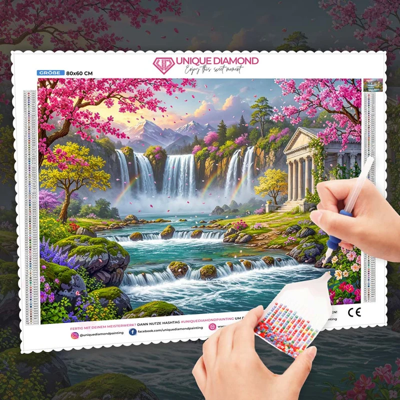 5D Diamond Painting – Tempel der Regenbogenquellen