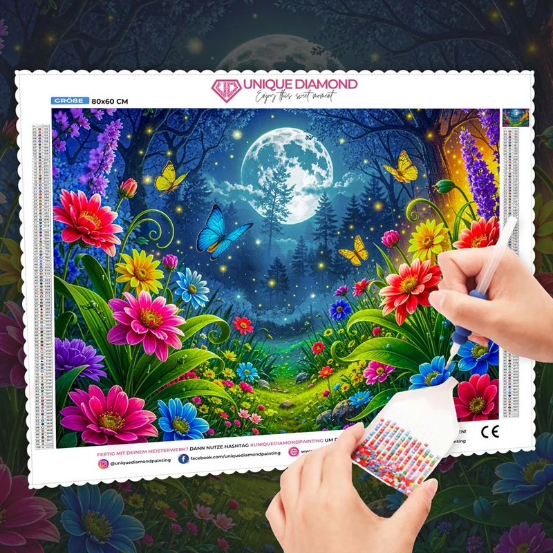 5D Diamond Painting – Mondlichtzauber im Blütenhain
