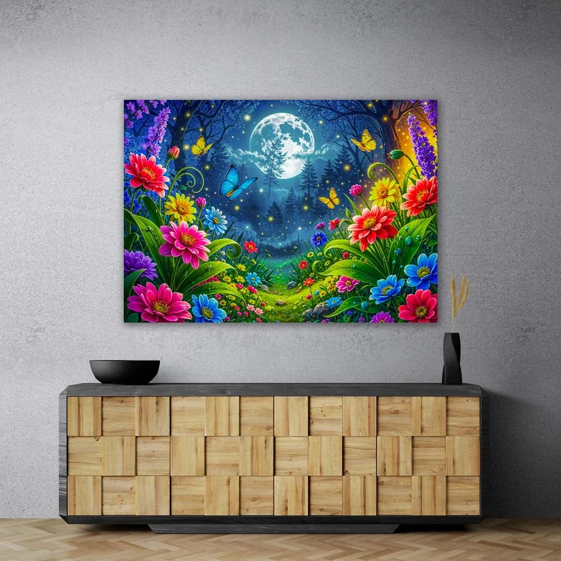 5D Diamond Painting – Mondlichtzauber im Blütenhain