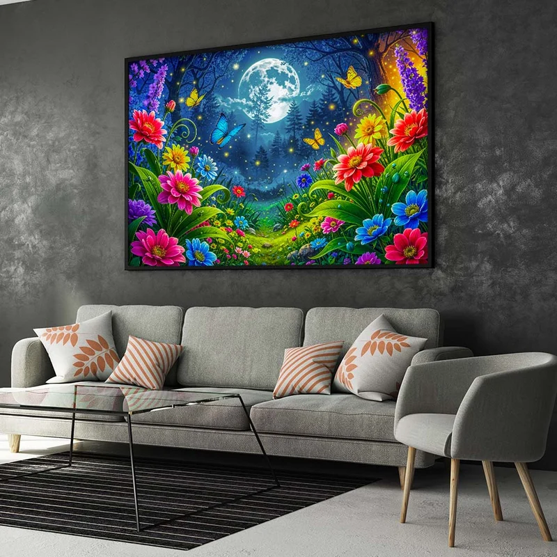 5D Diamond Painting – Mondlichtzauber im Blütenhain