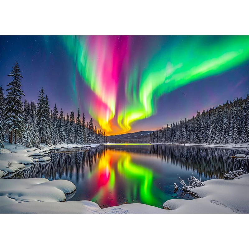 5D Diamond Painting – Aurora über dem Eiskristallwald