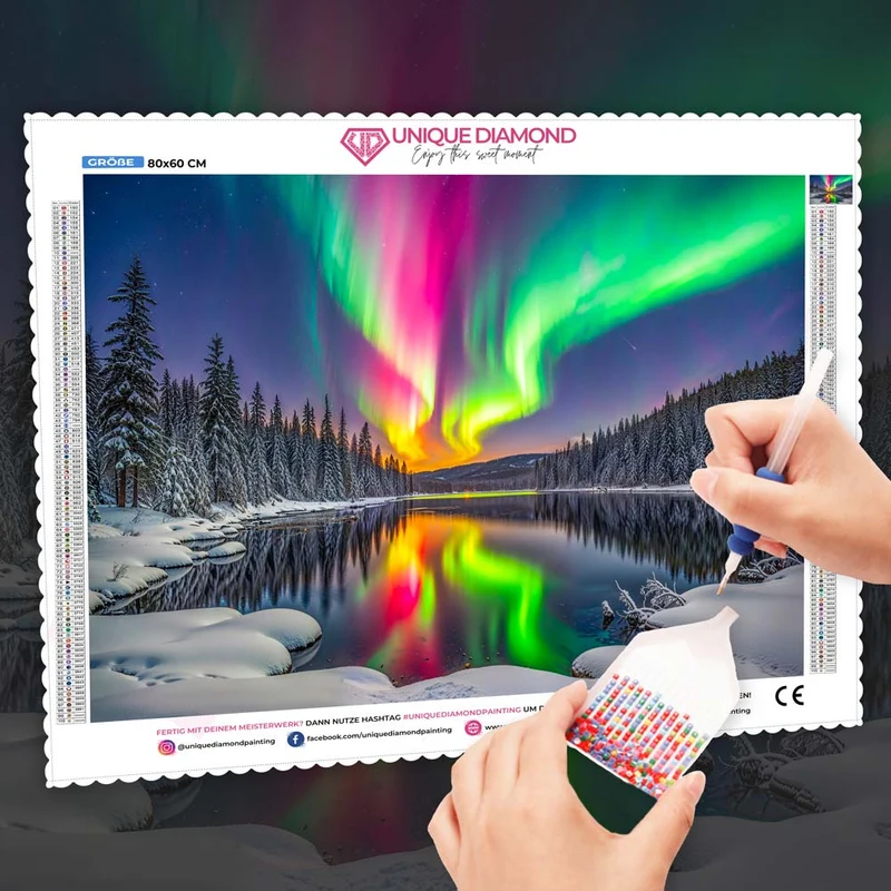 5D Diamond Painting – Aurora über dem Eiskristallwald