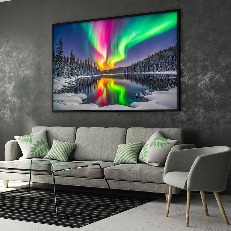 5D Diamond Painting – Aurora über dem Eiskristallwald