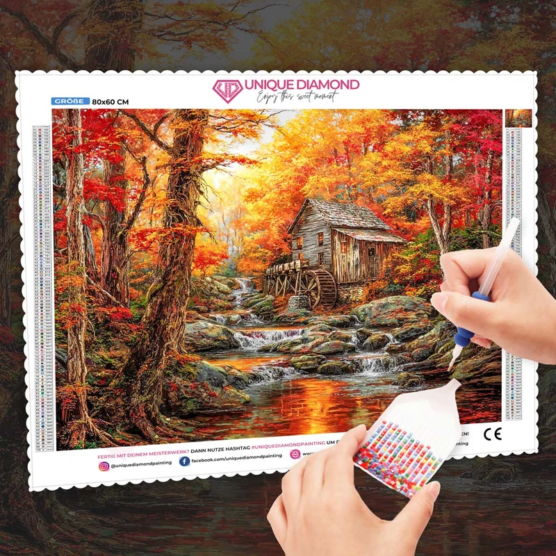5D Diamond Painting – Herbstzauber an der alten Mühle