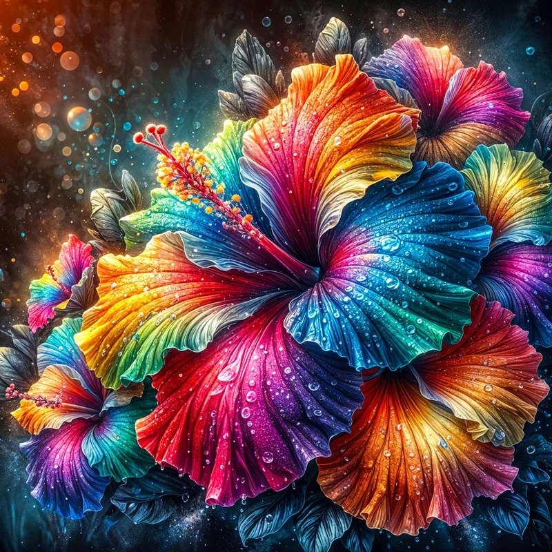 5D Diamond Painting – Regenbogen-Hibiskus der Elemente