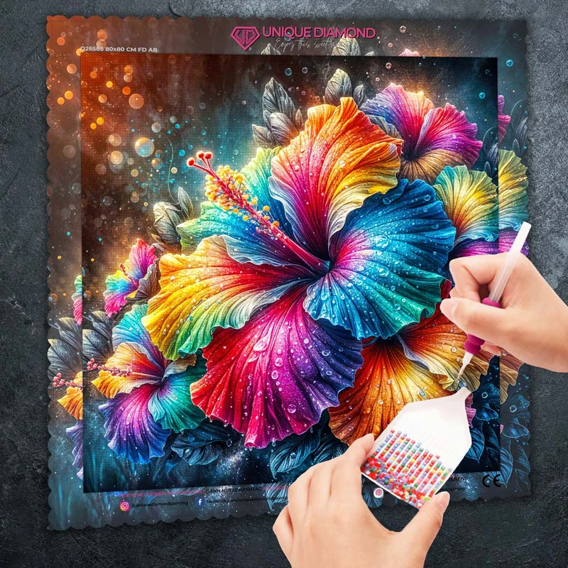5D Diamond Painting – Regenbogen-Hibiskus der Elemente