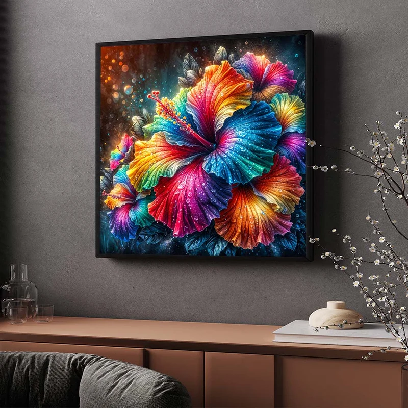 5D Diamond Painting – Regenbogen-Hibiskus der Elemente
