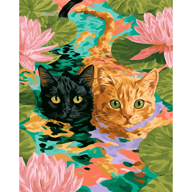 Katzen auf Seerosen