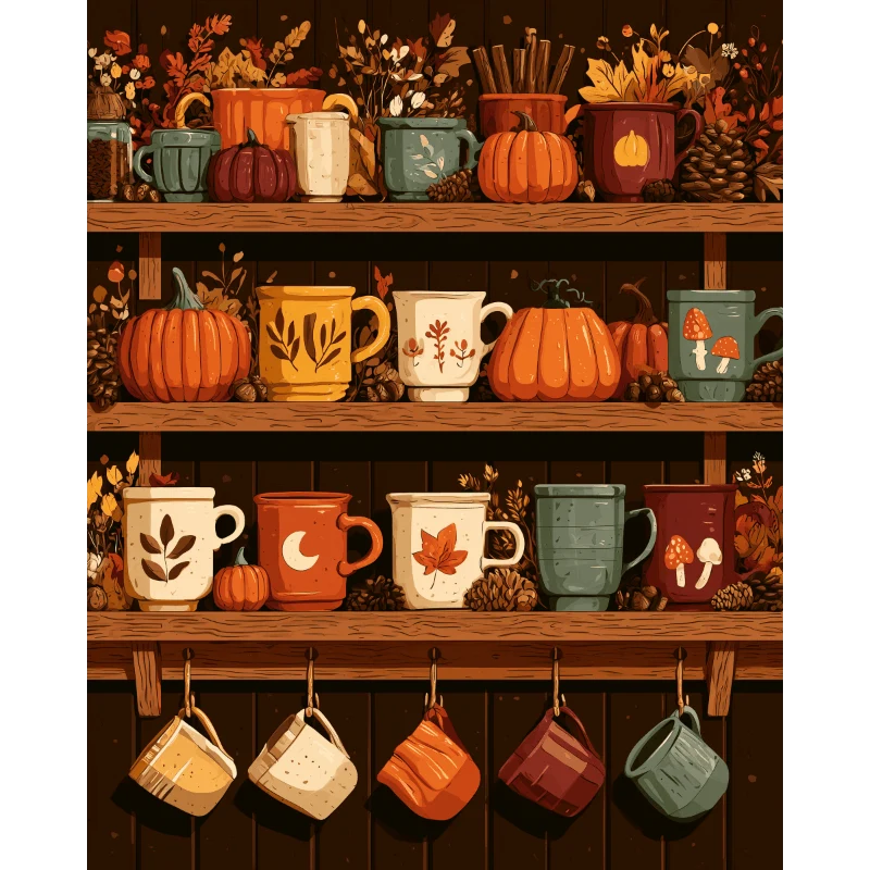 Herbstliches Tassenregal
