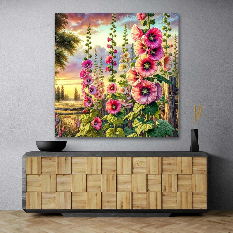 5D Diamond Painting – Stockrosen im Abendgold